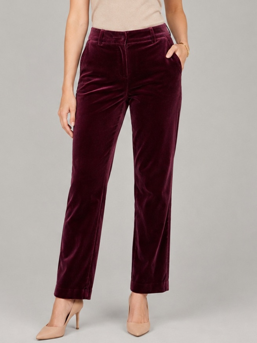 Ann Taylor Burgundy Velvet Straight Leg Pants Women’s Size 6 Holiday Luxe